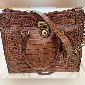 Michael Kors Hamilton Large Brown Crocodile Embossed Satchel